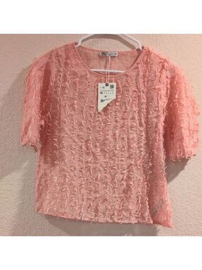 Zara Pink Textured Women's Top , Blouse, Size Medium,New With Tags